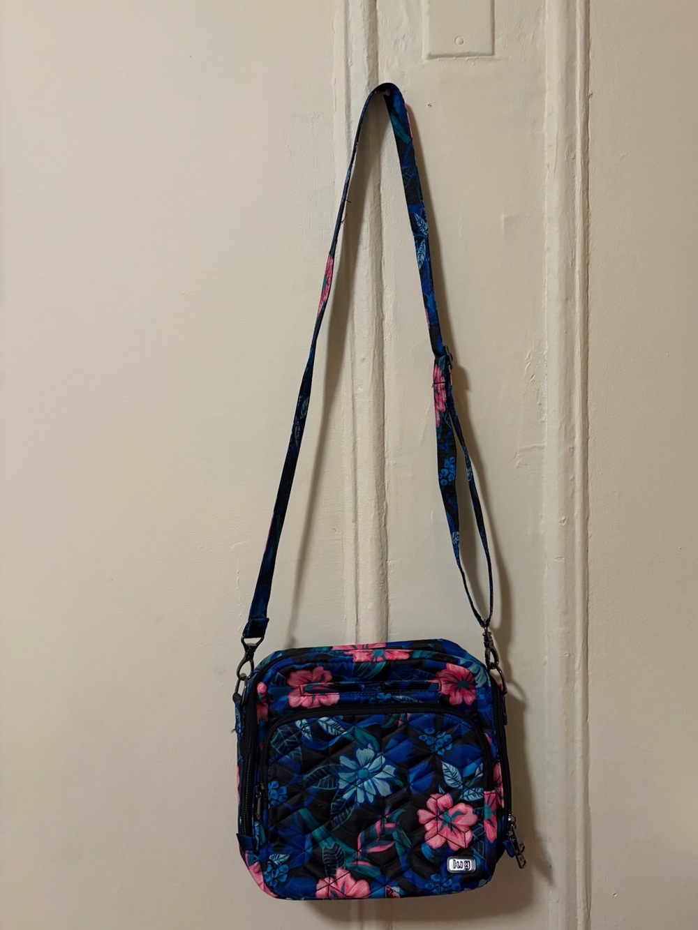 Lug Crossbody Bag Blue and Pink Floral Print